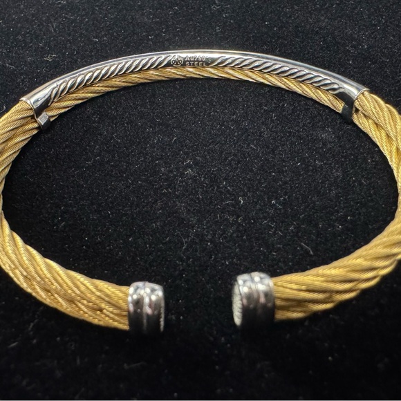 Phillip Charriol 18k Yellow Gold and Diamond Steel Cable Bracelet .19cm - Picture 5 of 11